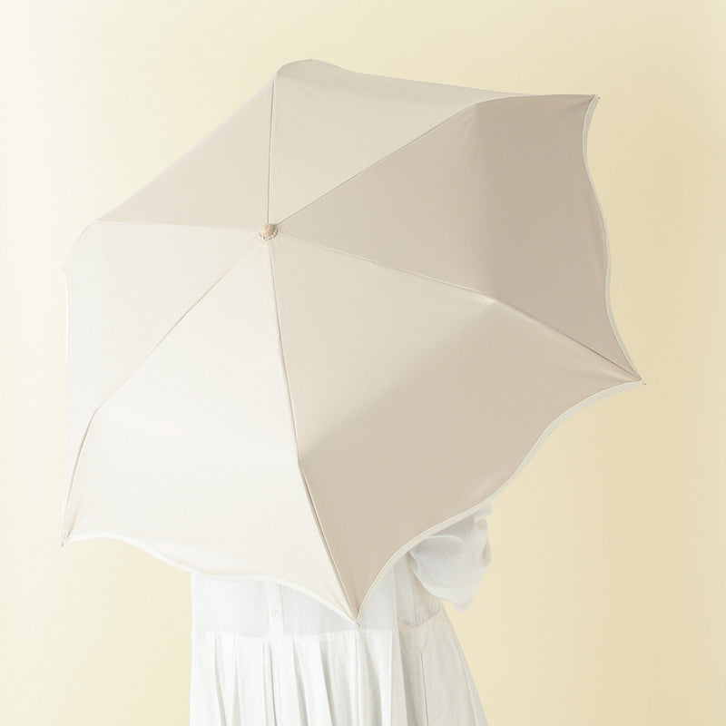 Wave Parasol Folding Umbrella 50cm Beige (For Both Sunny And Rainy Days)
