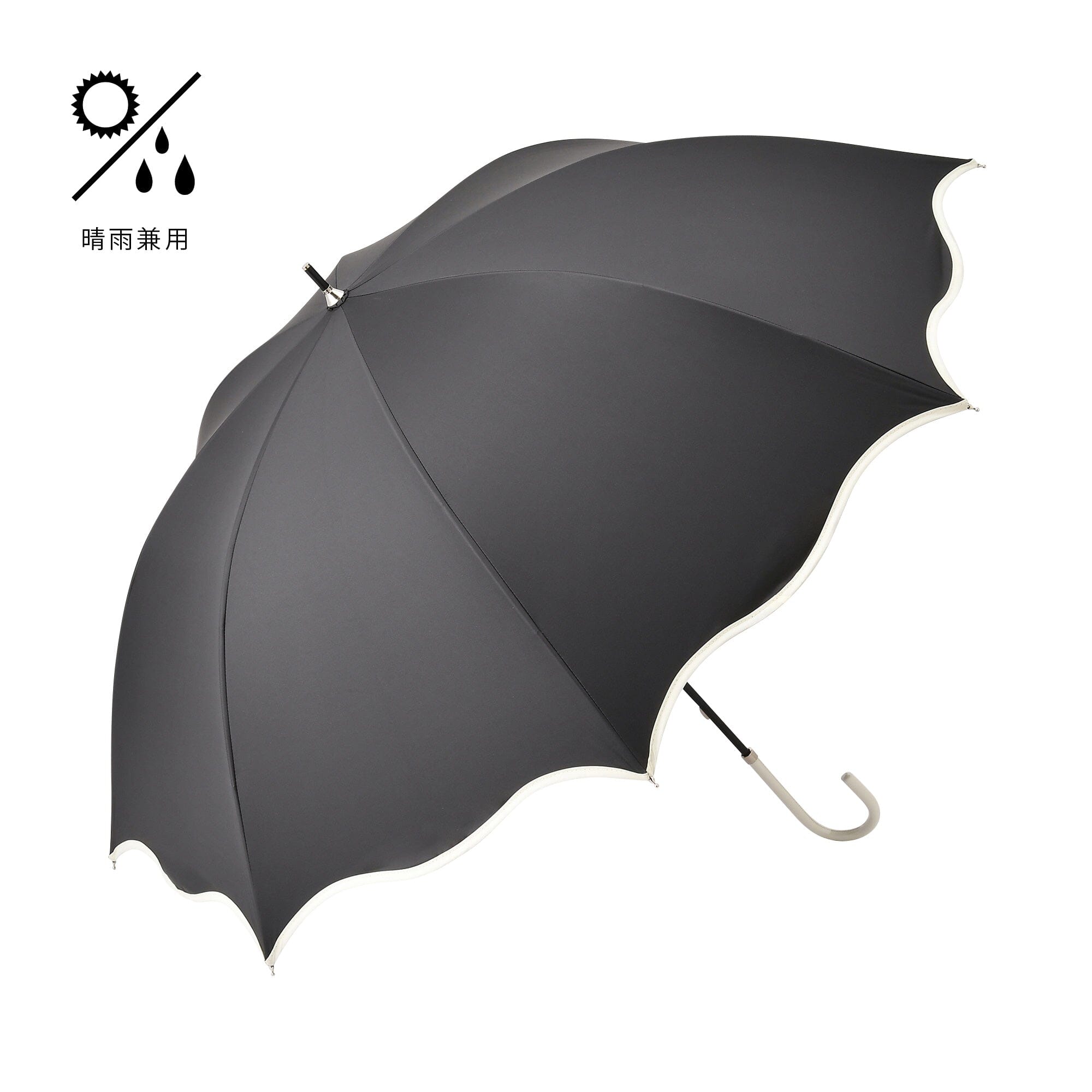 Wave Parasol Long Umbrella 58cm Black (For Both Sunny And Rainy Days)
