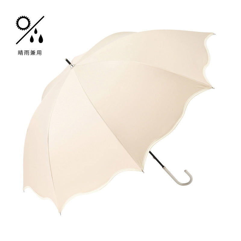 Shading Wave Piping Long Umbrella 58cm Beige (For Both Sunny And Rainy Days)