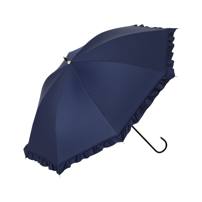 Classic Frill Long Umbrella 50Cm Navy (For Both Sunny And Rainy Days)