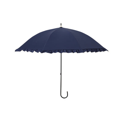 Classic Frill Long Umbrella 50Cm Navy (For Both Sunny And Rainy Days)