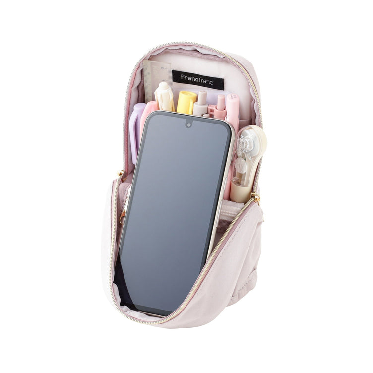 Noble Quilt Pen & Smartphone Stand Pouch Light Pink