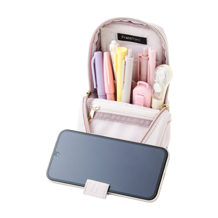 Noble Quilt Pen & Smartphone Stand Pouch Beige