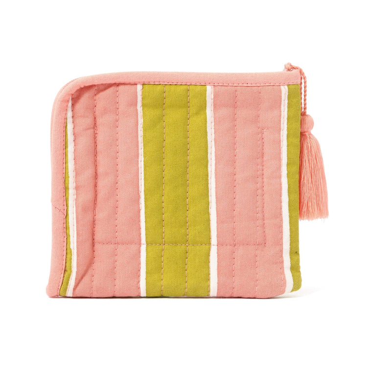 Block Print Mini Pouch Striped Green X Pink