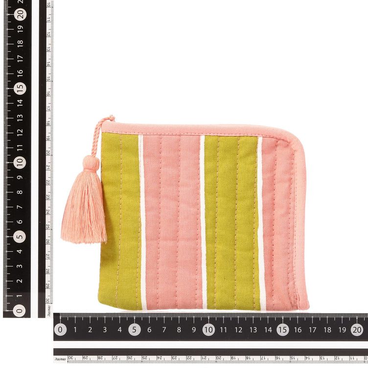 Block Print Mini Pouch Striped Green X Pink