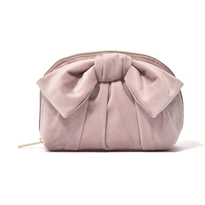 Velour Ribbon Pouch Small Pink