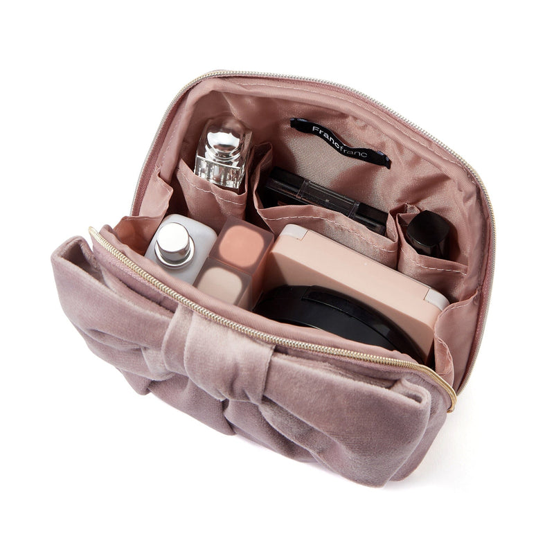 Velour Ribbon Pouch Small Pink