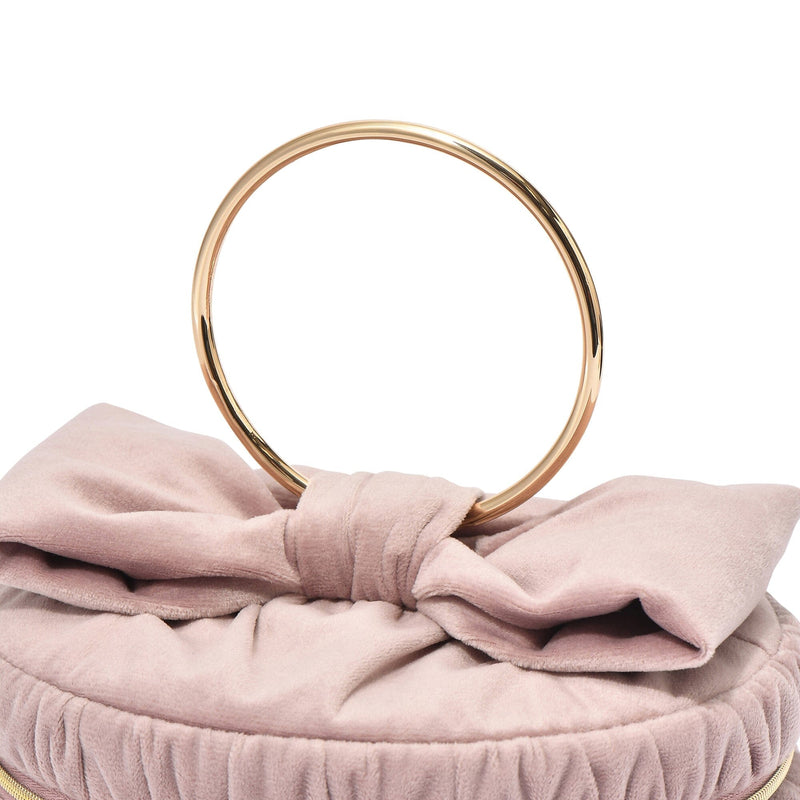 Velour Ribbon Vanity Pouch Small Pink