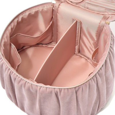 Velour Ribbon Vanity Pouch Large Pink