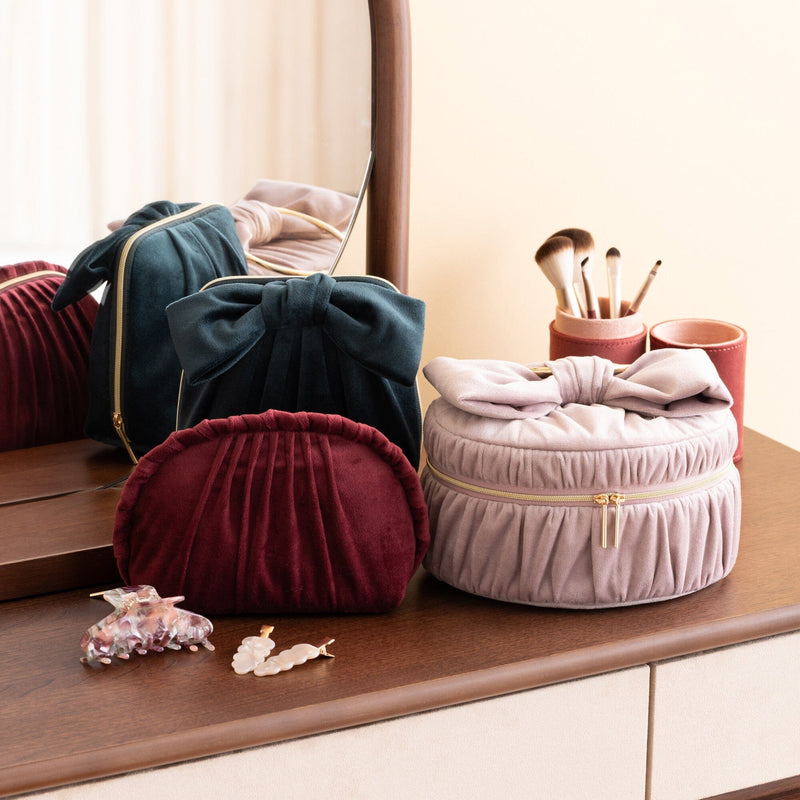 Velour Ribbon Stand Pouch Green