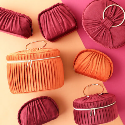 Velour Pleat Pouch Small Orange