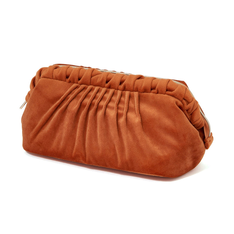Velour Pleat Wire Pouch Orange