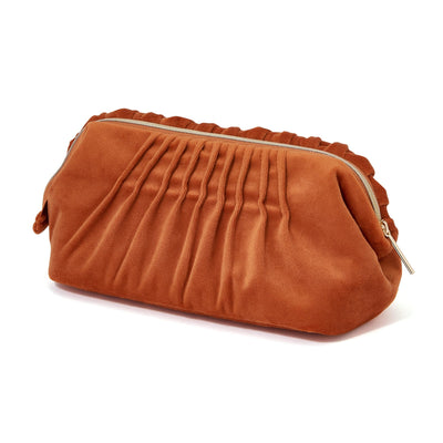 Velour Pleat Wire Pouch Orange