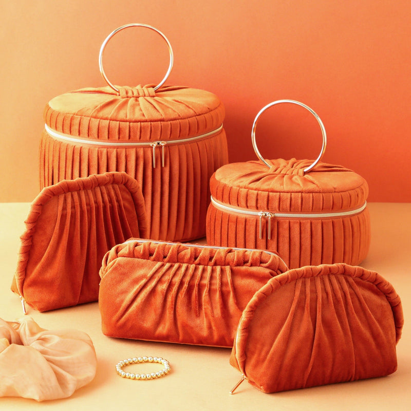 Velour Pleat Stand Pouch Orange