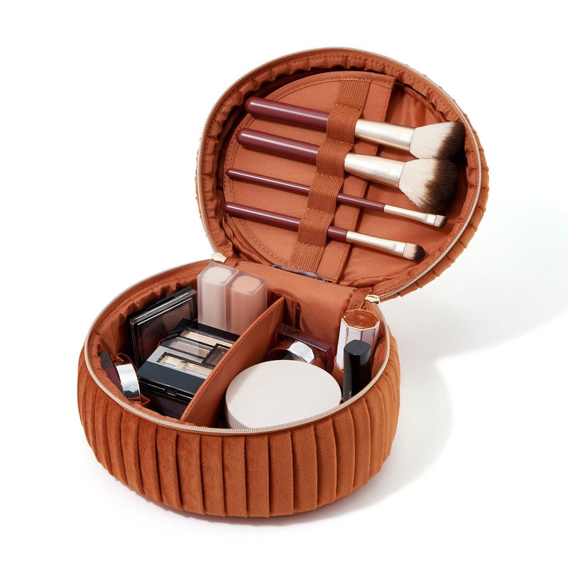 Velour Pleat Vanity Pouch Small Orange