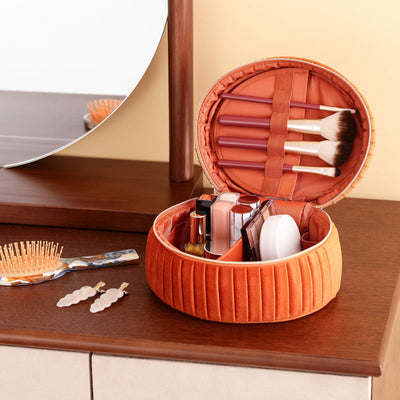 Velour Pleat Vanity Pouch Small Orange
