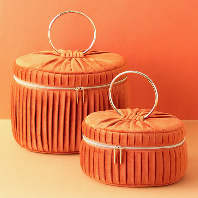 Velour Pleat Vanity Pouch Small Orange