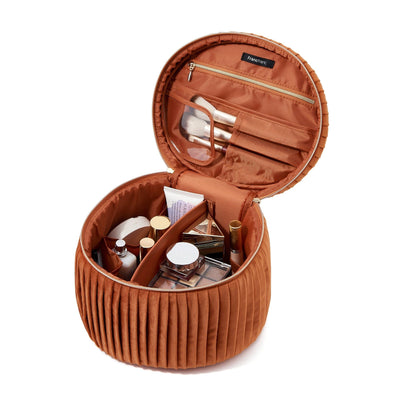 天鵝絨褶皺化妝包 大號 橙色