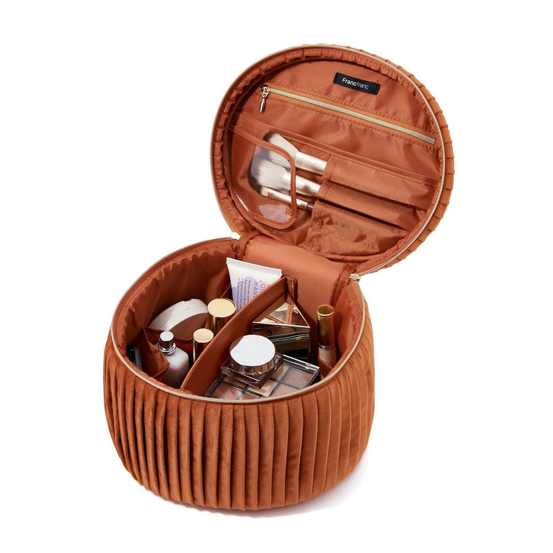 天鵝絨褶皺化妝包 大號 橙色