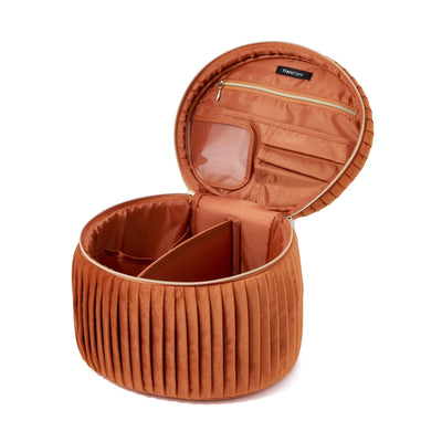 天鵝絨褶皺化妝包 大號 橙色