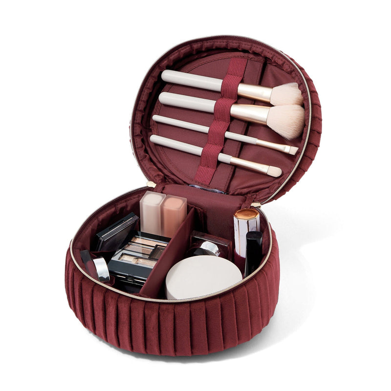 Velour Pleat Vanity Pouch Small Wine