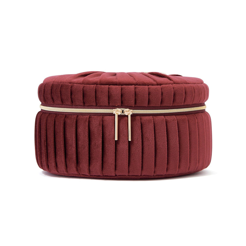 Velour Pleat Vanity Pouch Small Wine