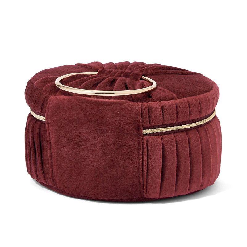 Velour Pleat Vanity Pouch Small Wine