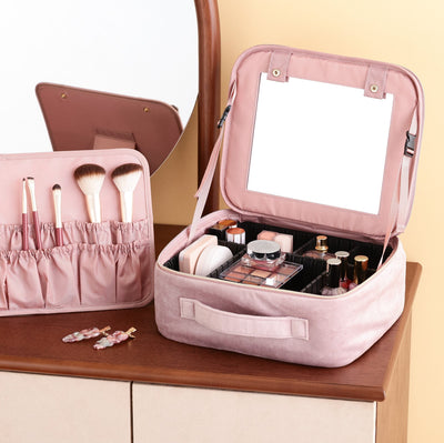 Velour Ribbon Makeup Bag Pink