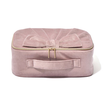 Velour Ribbon Makeup Bag Pink