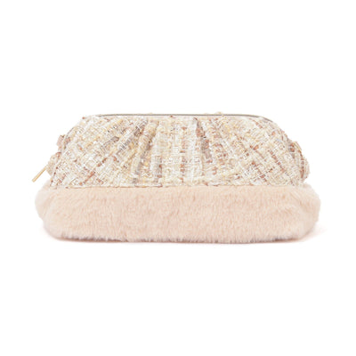 Tweed Fur Wire Pouch In Light Pink