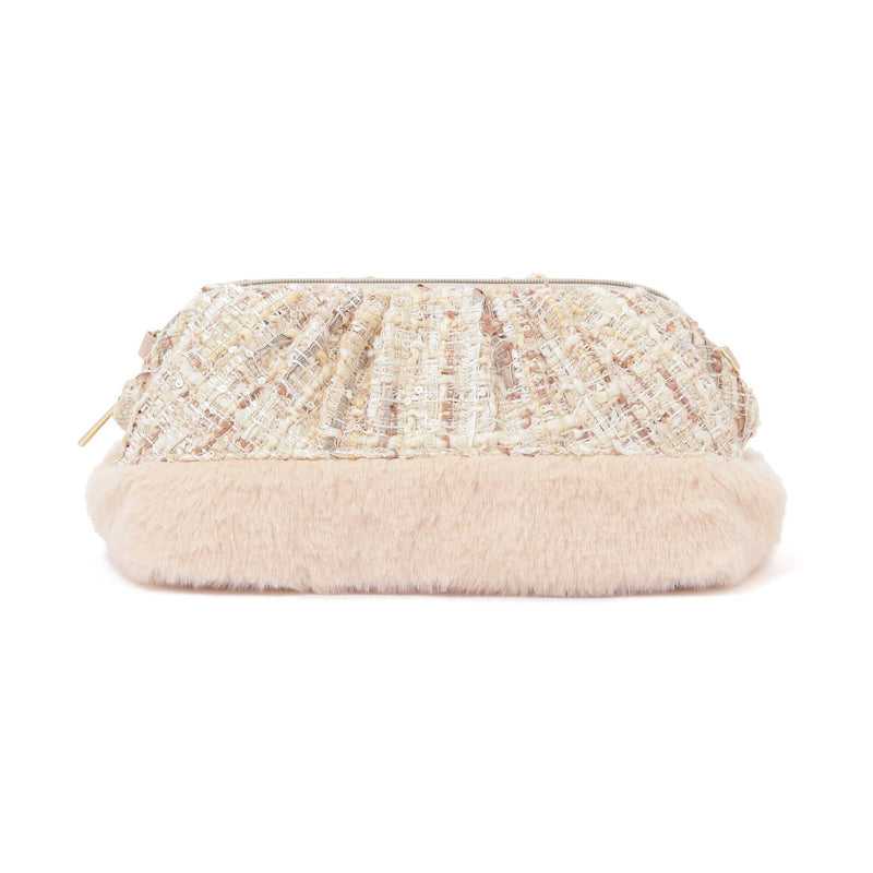 Tweed Fur Wire Pouch In Light Pink