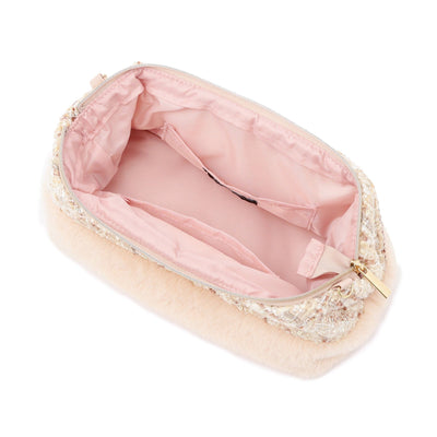 Tweed Fur Wire Pouch In Light Pink