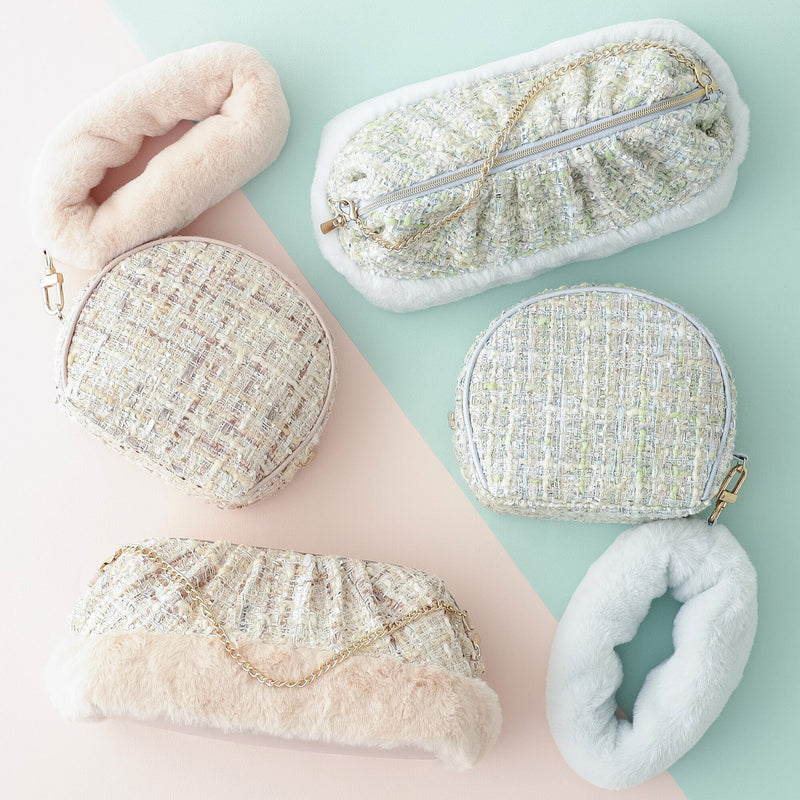 Tweed Fur Wire Pouch Light Blue