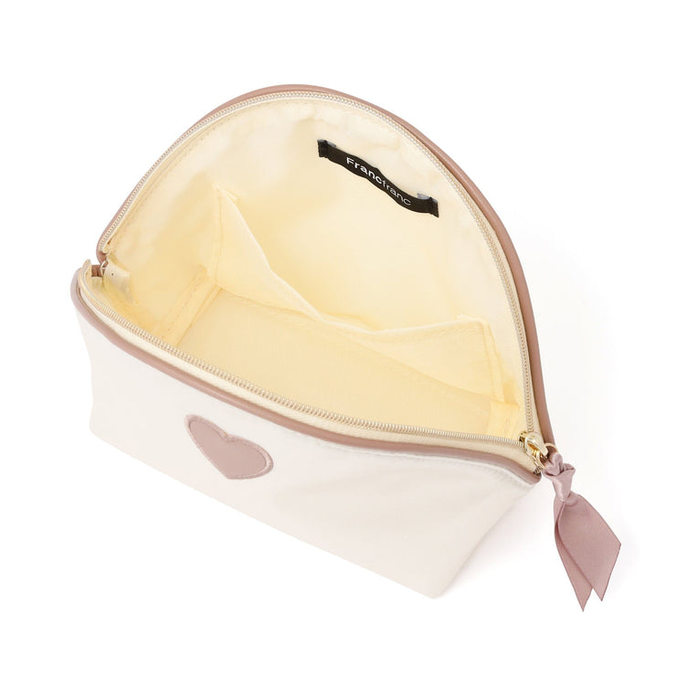 Heart Patch Satin Pouch Small Ivory