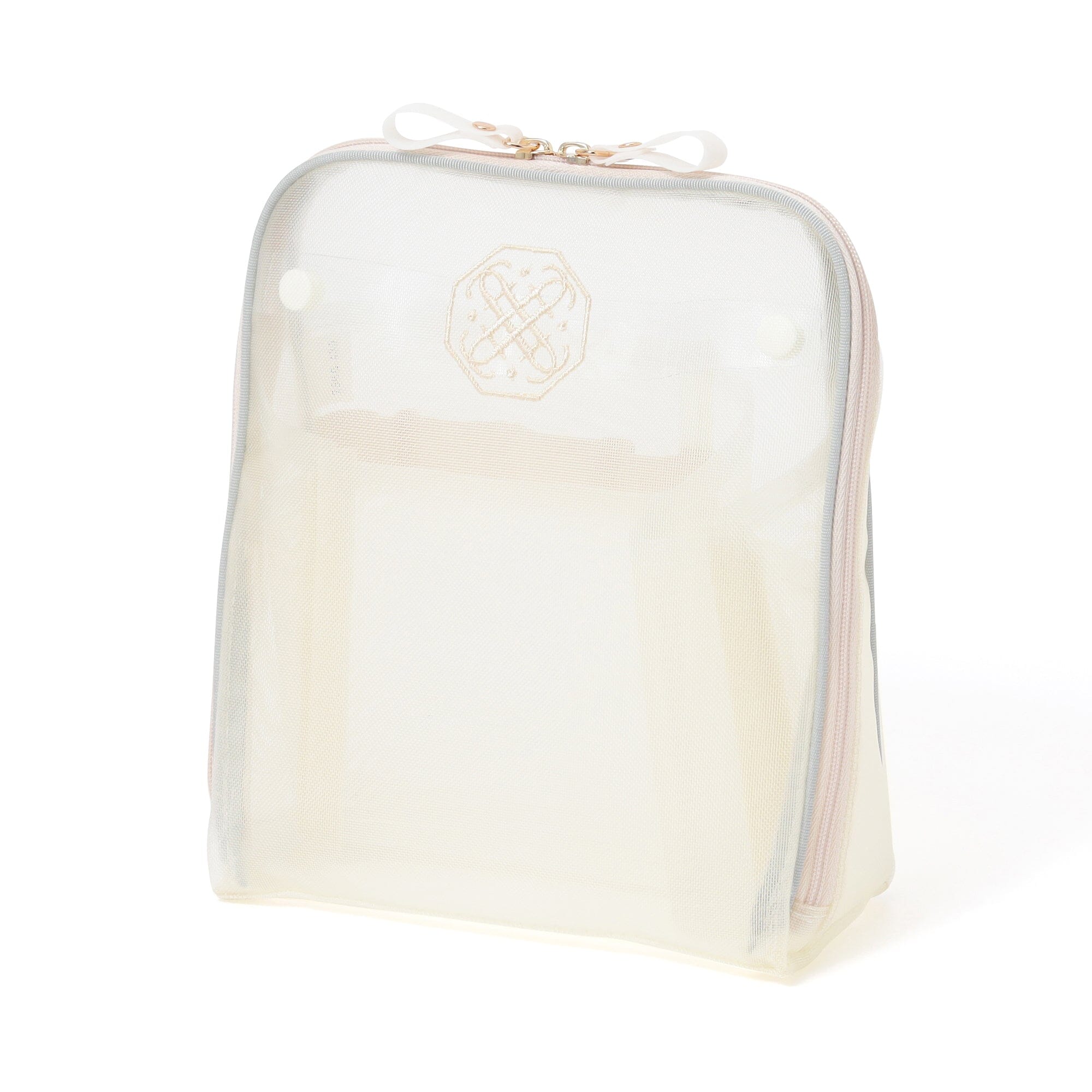 Bicolor Satin Mesh Tool Stand Pouch Mint X Ivory