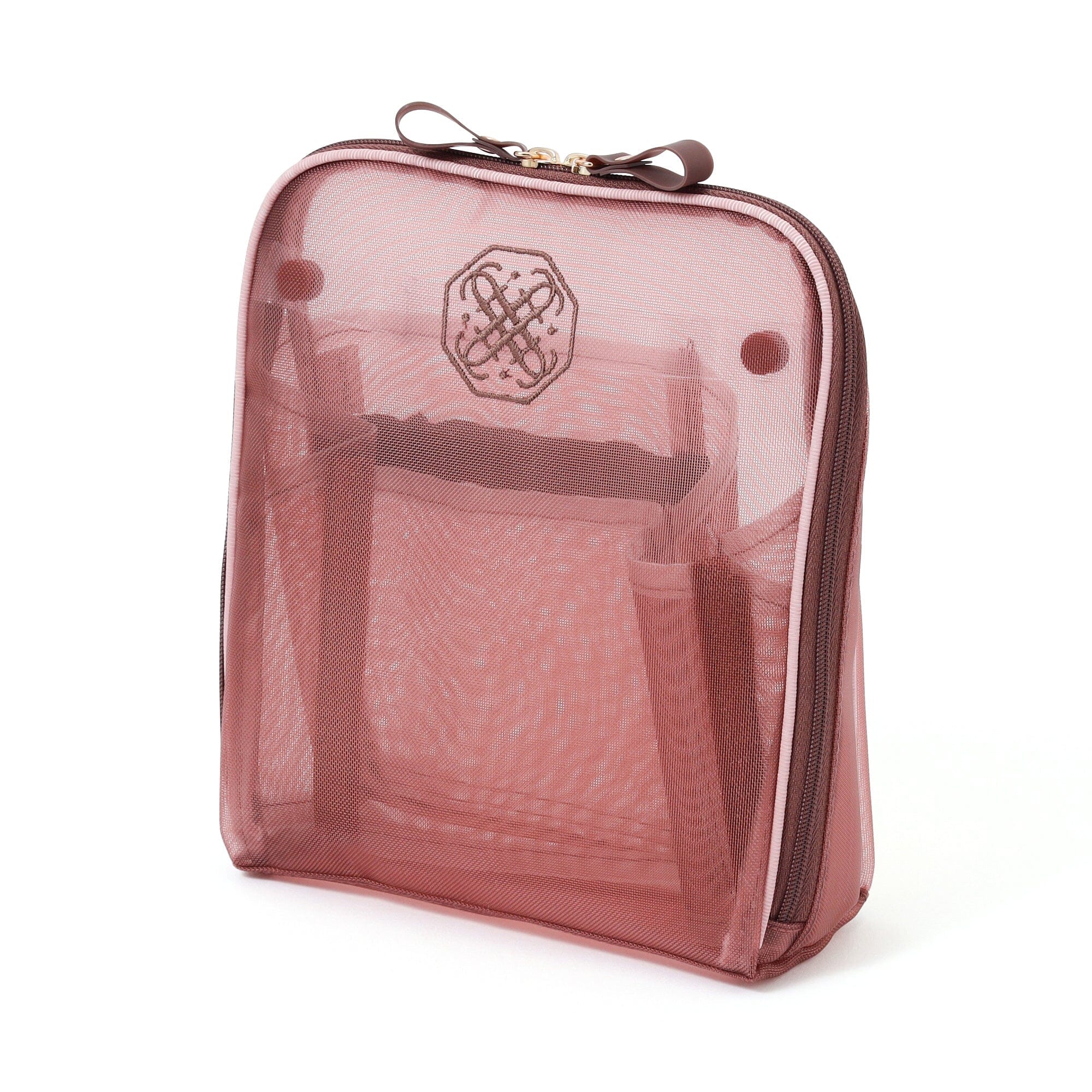 Bicolor Satin Mesh Tool Stand Pouch Pink X Brown