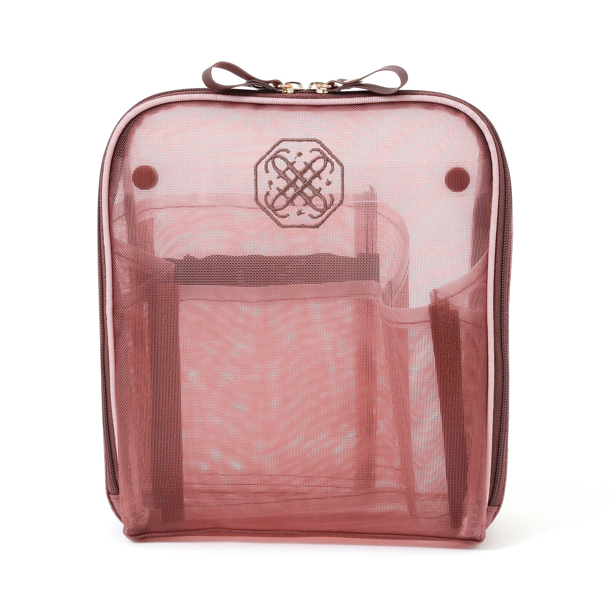 Bicolor Satin Mesh Tool Stand Pouch Pink X Brown