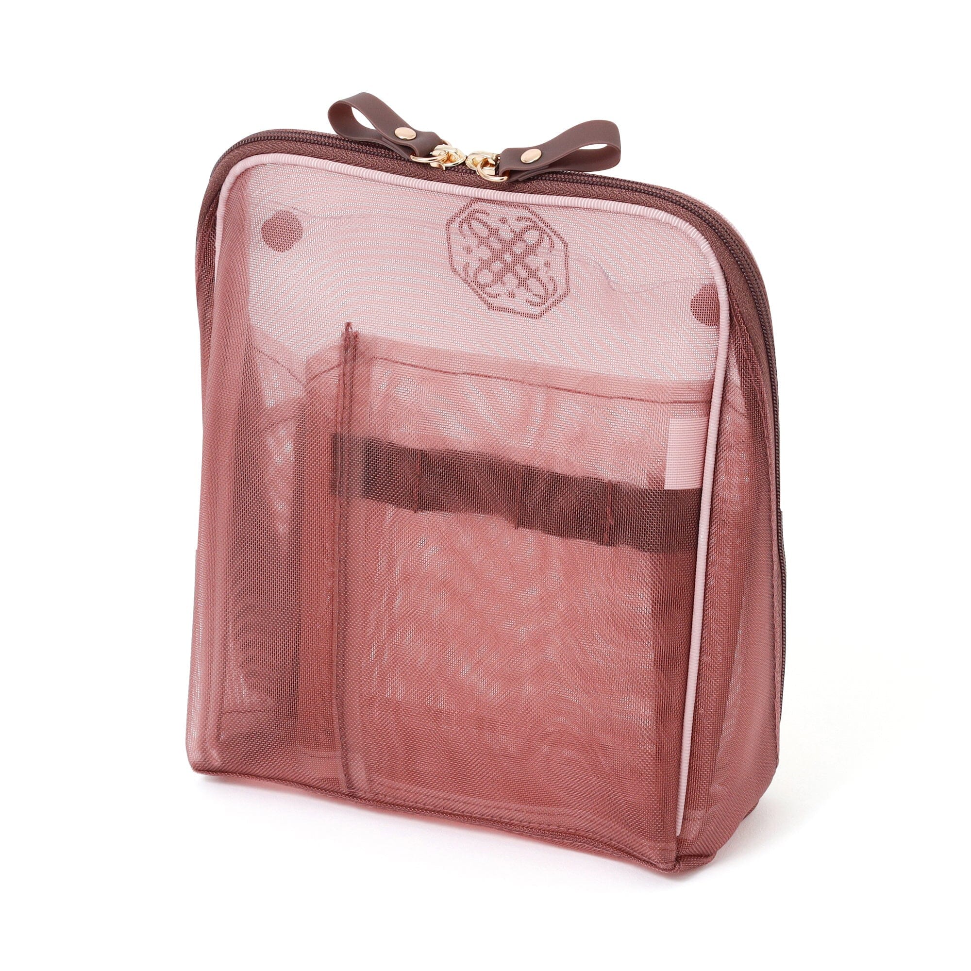 Bicolor Satin Mesh Tool Stand Pouch Pink X Brown