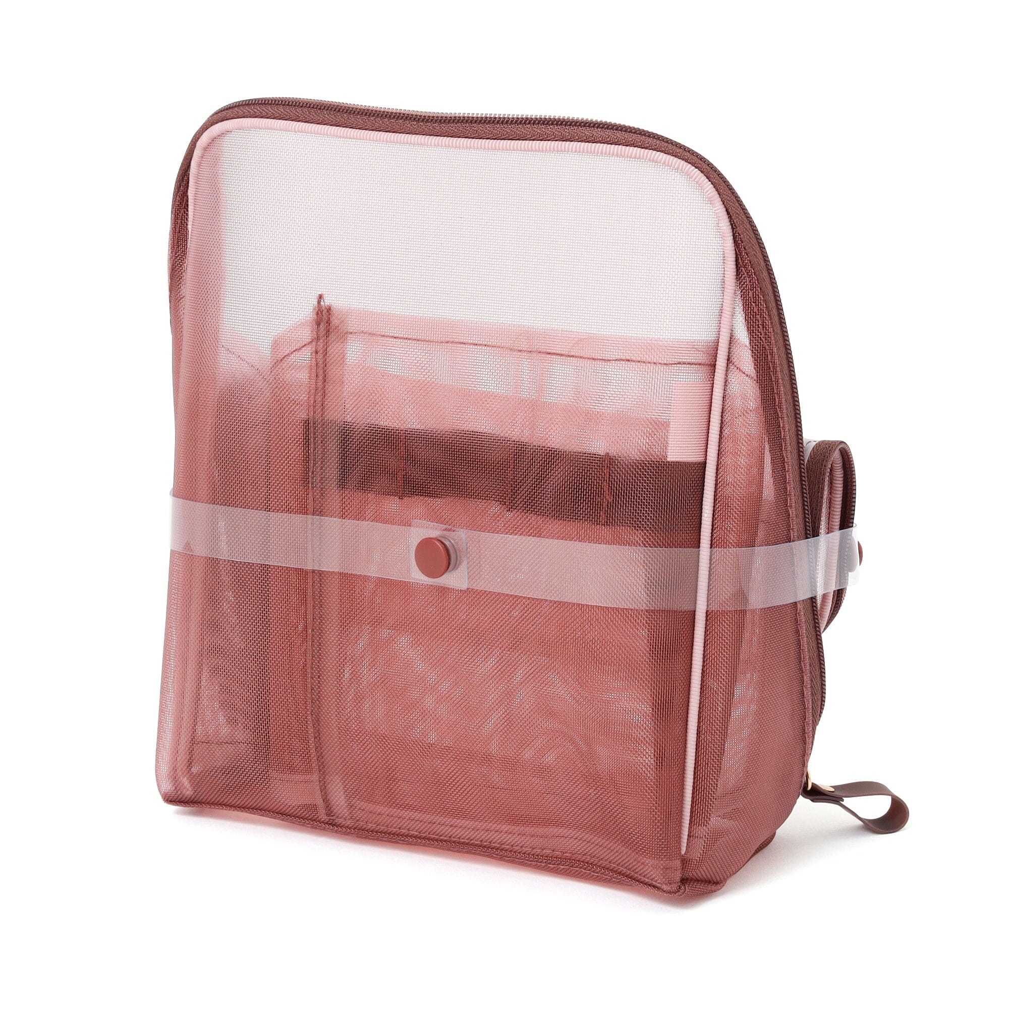 Bicolor Satin Mesh Tool Stand Pouch Pink X Brown