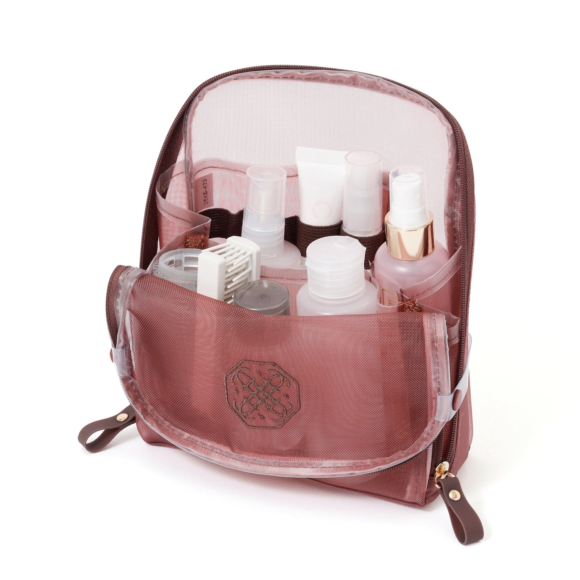 Bicolor Satin Mesh Tool Stand Pouch Pink X Brown