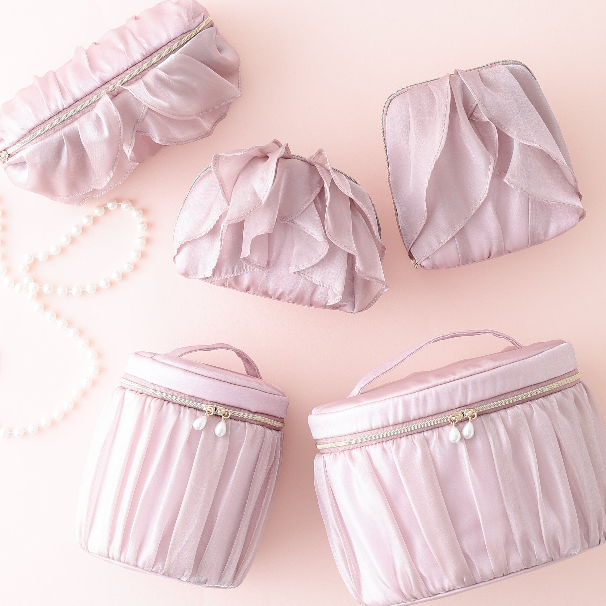 Organdy Flower Vanity Pouch Small Pink