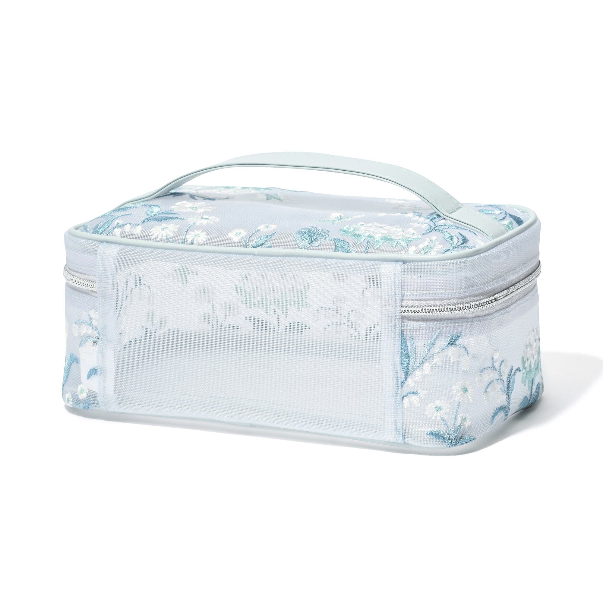 Mesh Embroidery Vanity Pouch Small Light Blue