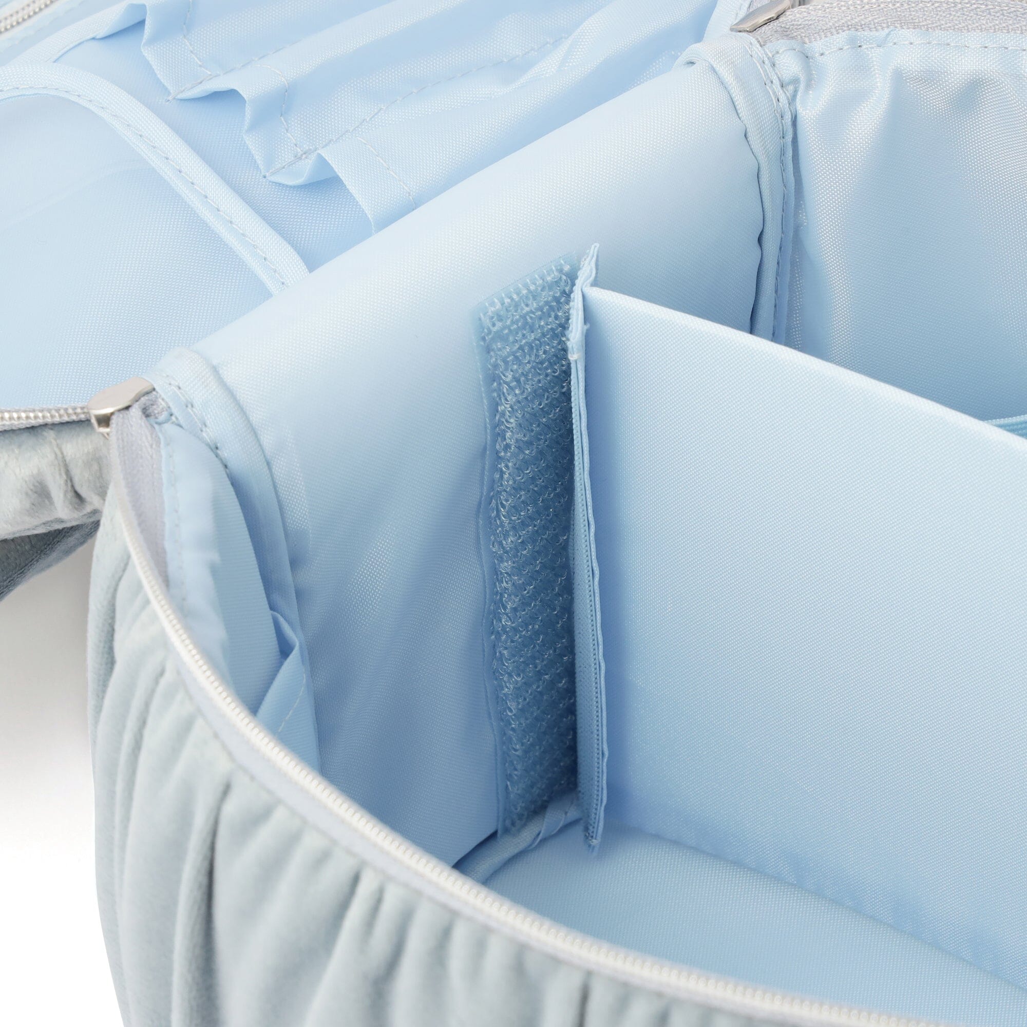 Velour Ribbon Vanity Pouch L Light Blue