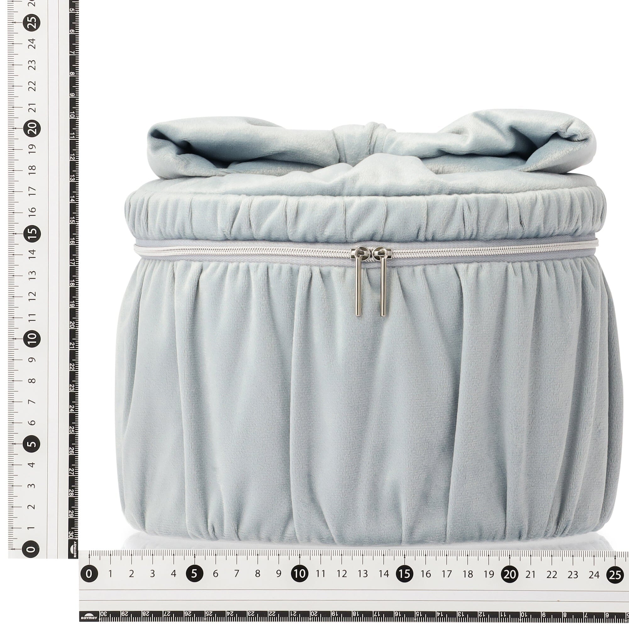 Velour Ribbon Vanity Pouch L Light Blue