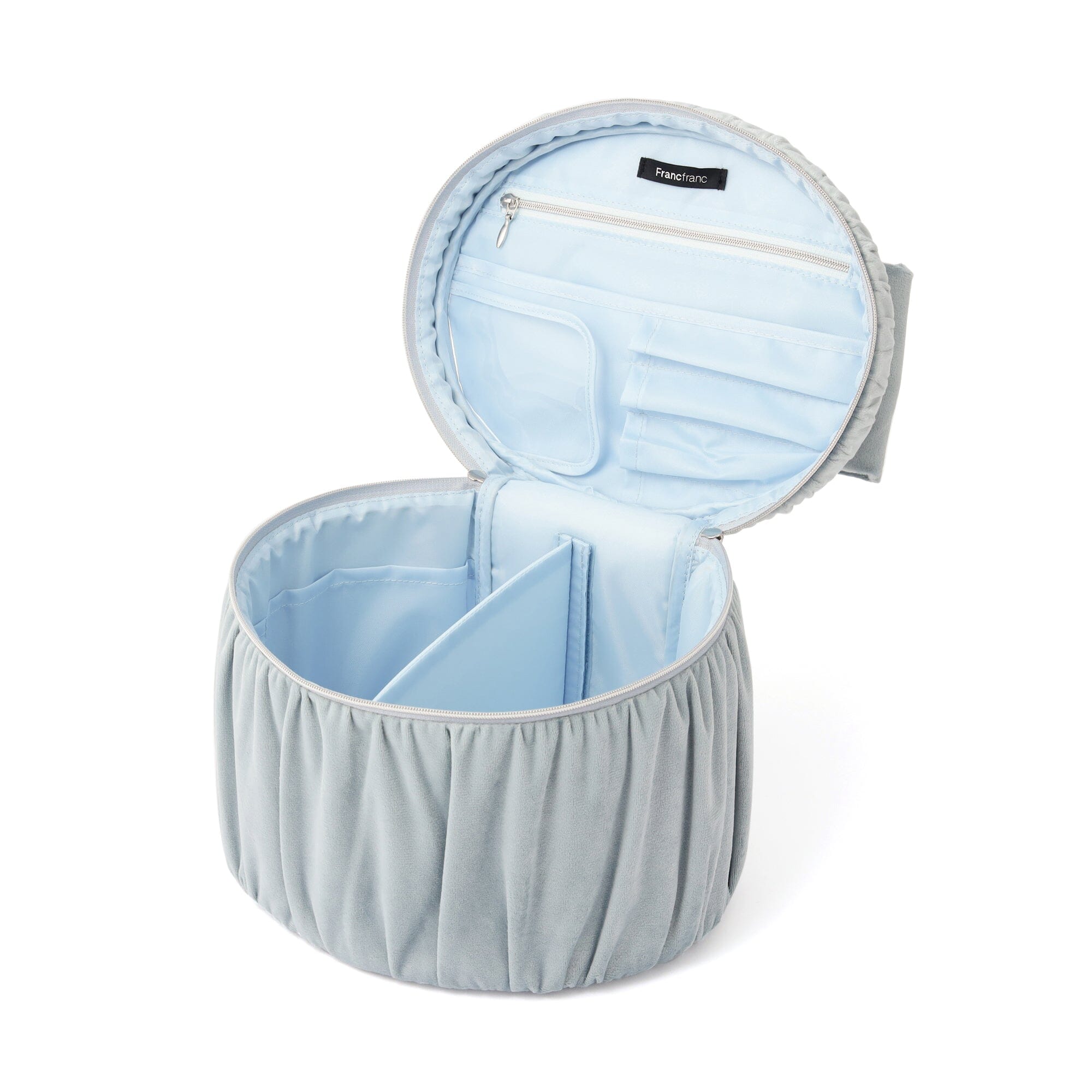 Velour Ribbon Vanity Pouch L Light Blue