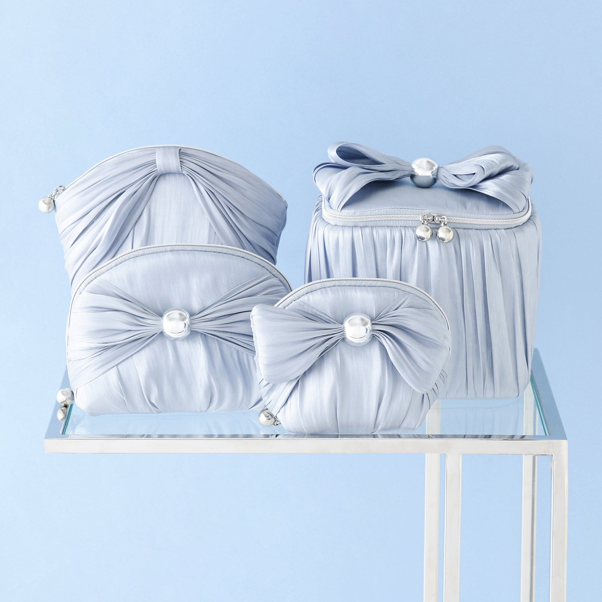 Chiffon Ribbon Vanity Pouch M Light Blue