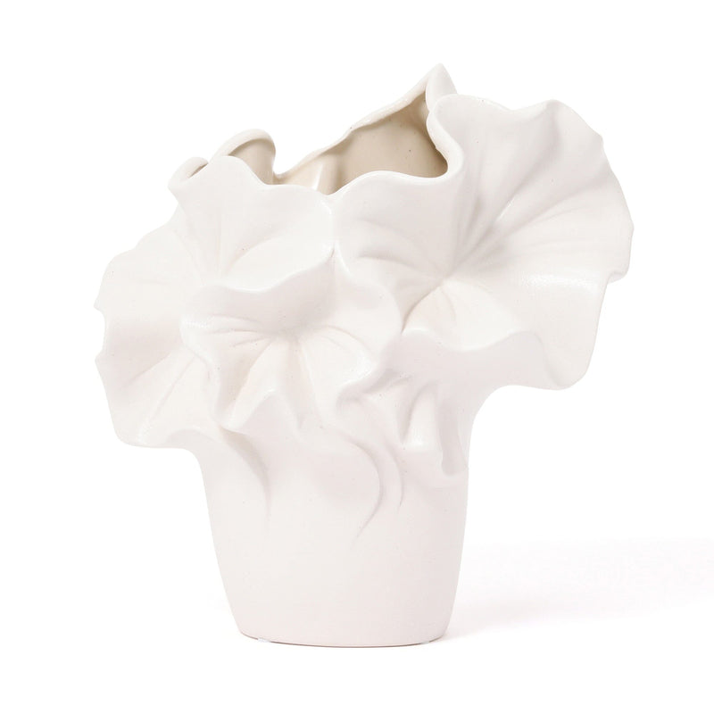 Ceramic Ruffle Flower Vase Medium White