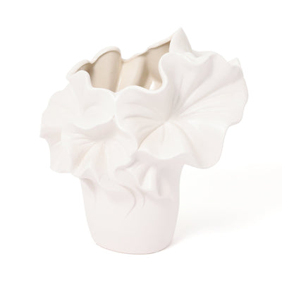 Ceramic Ruffle Flower Vase Medium White