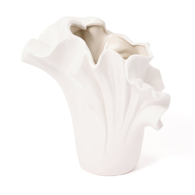 Ceramic Ruffle Flower Vase Medium White