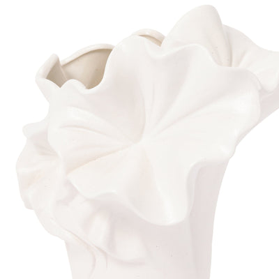Ceramic Ruffle Flower Vase Medium White